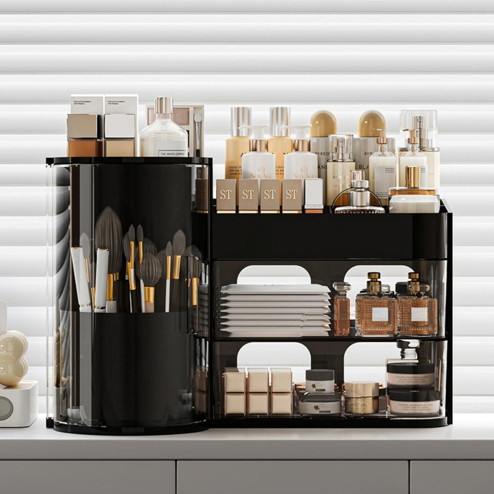 Booklov organizador maquillaje con dos cajones grandes para almacenamiento amplio.