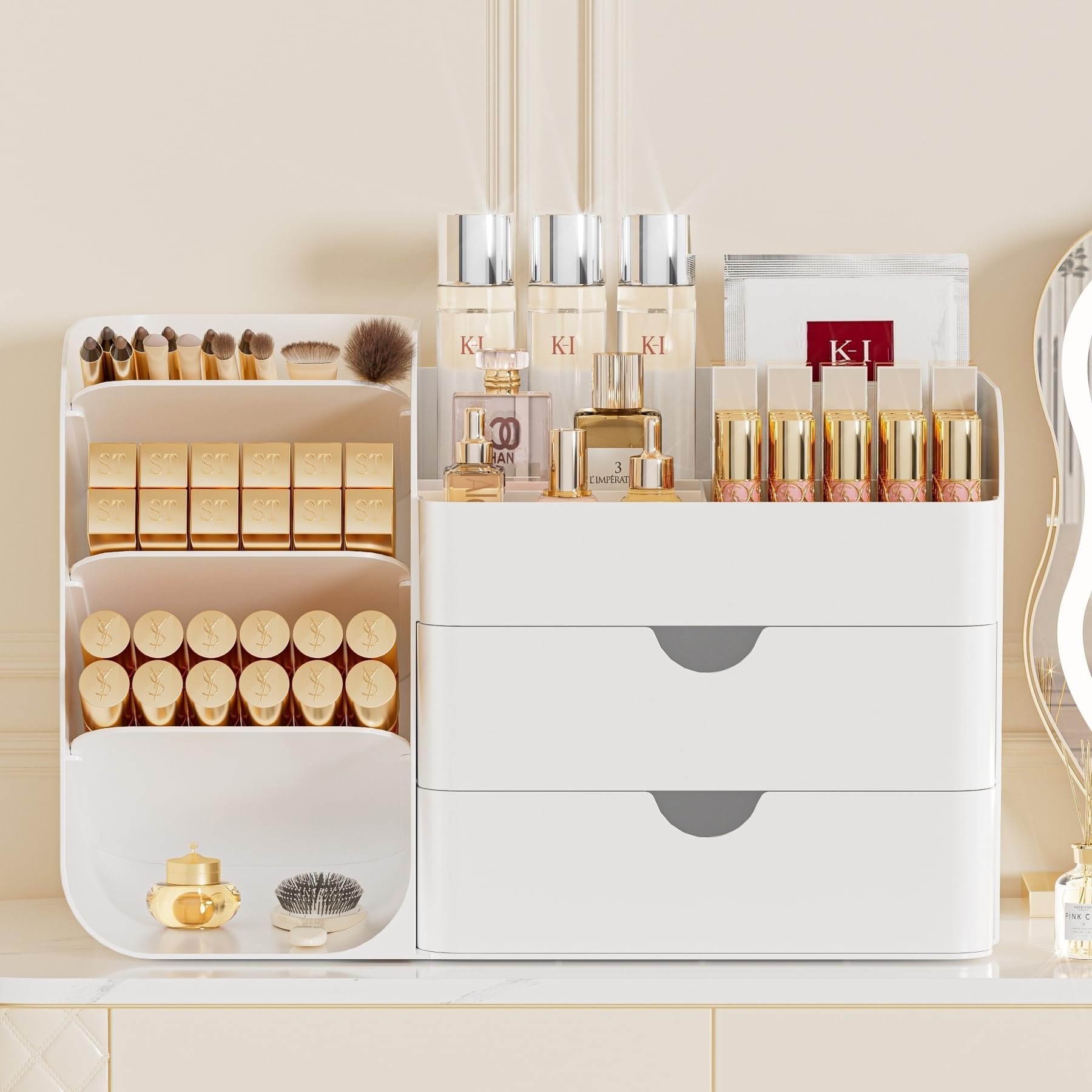 Booklov exhibidor de cosméticos amplio, display limpio y ordenado
