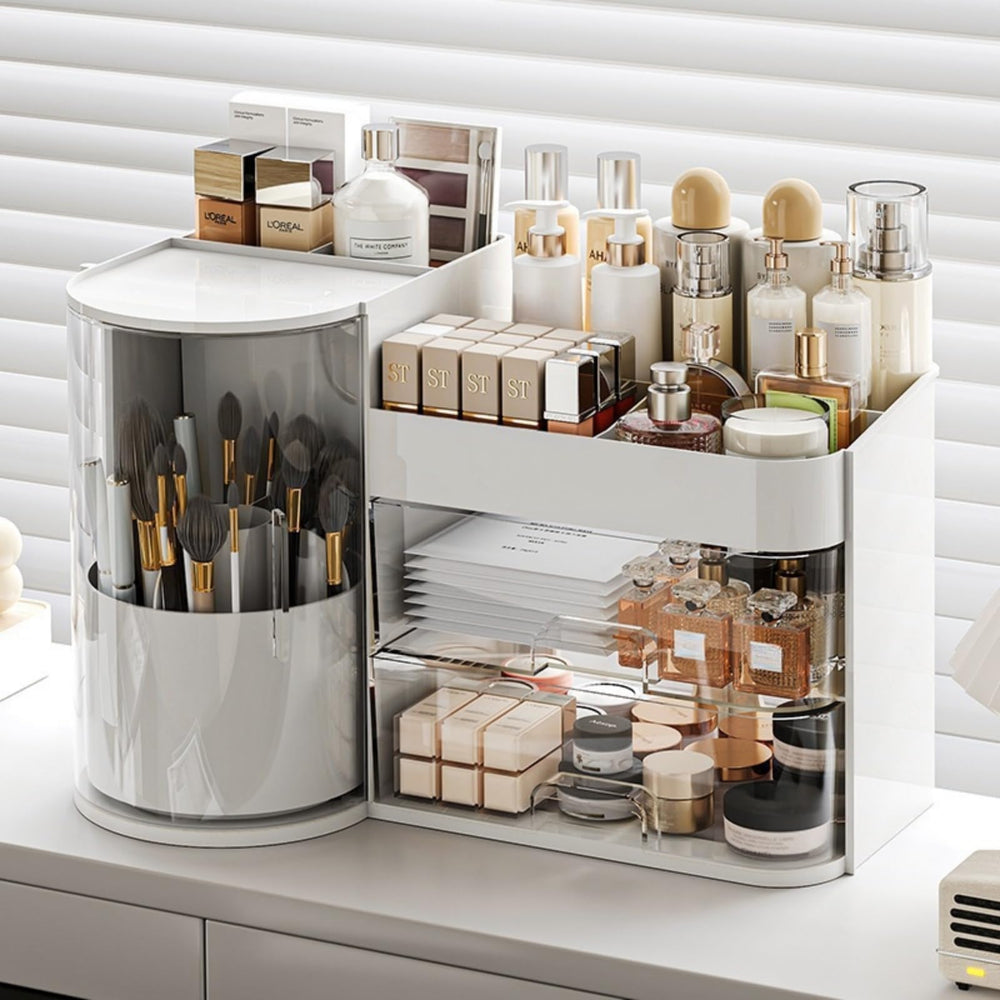 Booklov organizador maquillaje rotatorio con brochas al alcance