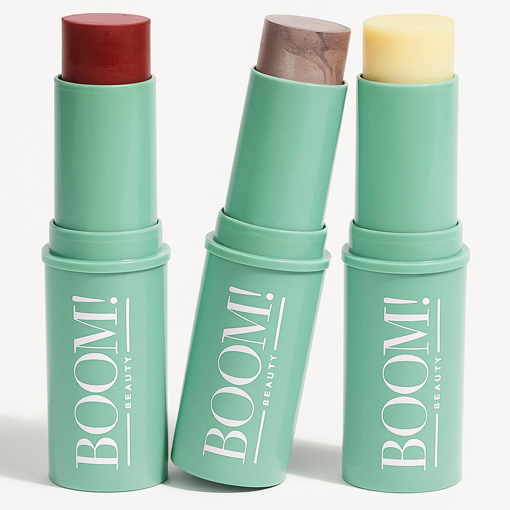Boomstick Trio empaque compacto para retoques diarios en cualquier lugar.