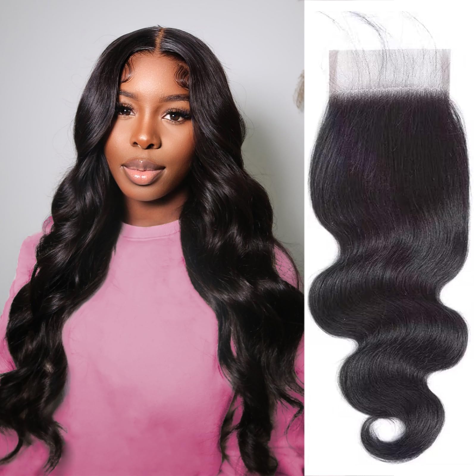 Boopwine 4x4 lace closure body wave texture for natural-looking part and easy styling
