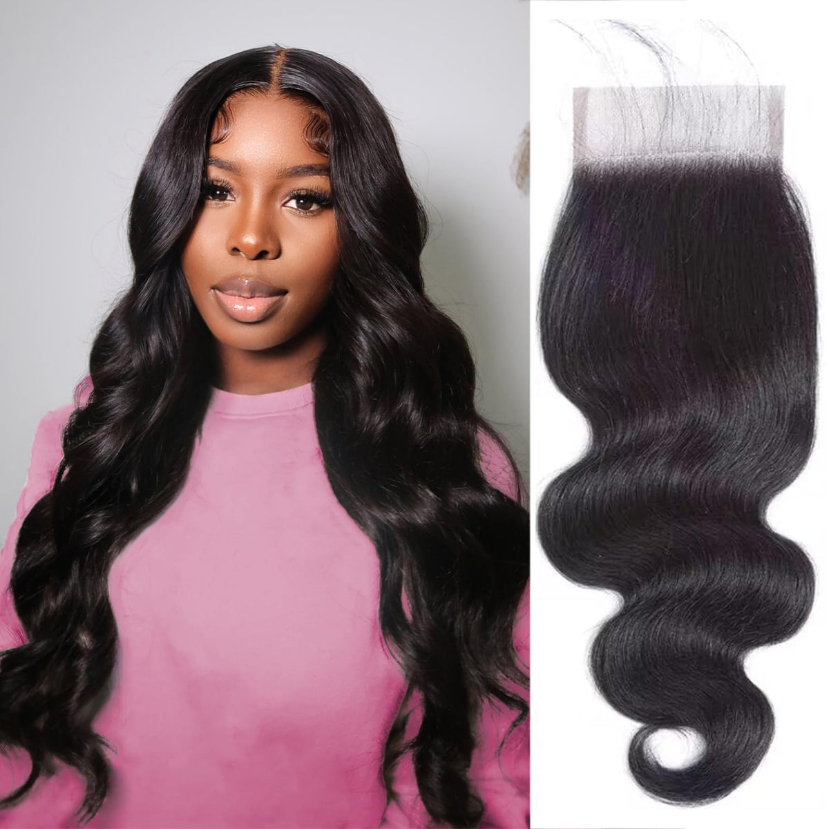 Boopwine 4x4 lace closure body wave texture for natural-looking part and easy styling