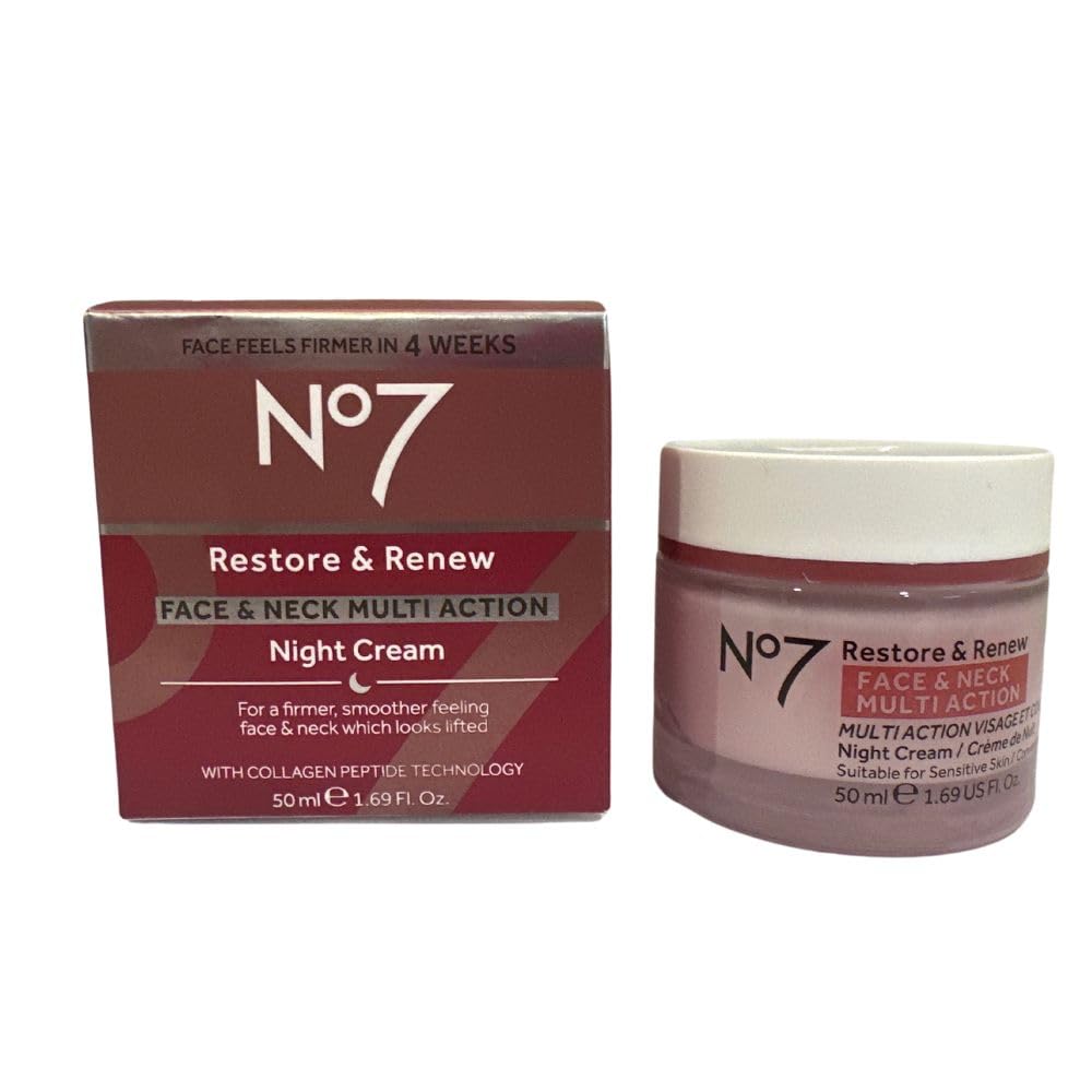 Boots No7 Restore and Renew Night Cream pot visible montrant la texture riche pour hydratation nocturne