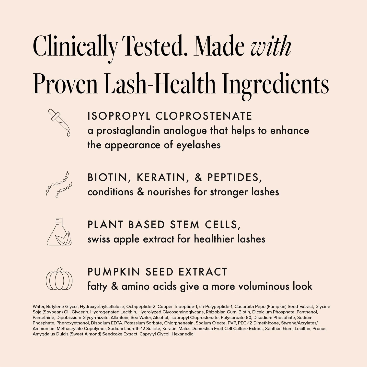 Borboleta Lash Serum, ingredientes nutritivos para apoyar la salud de las pestañas.