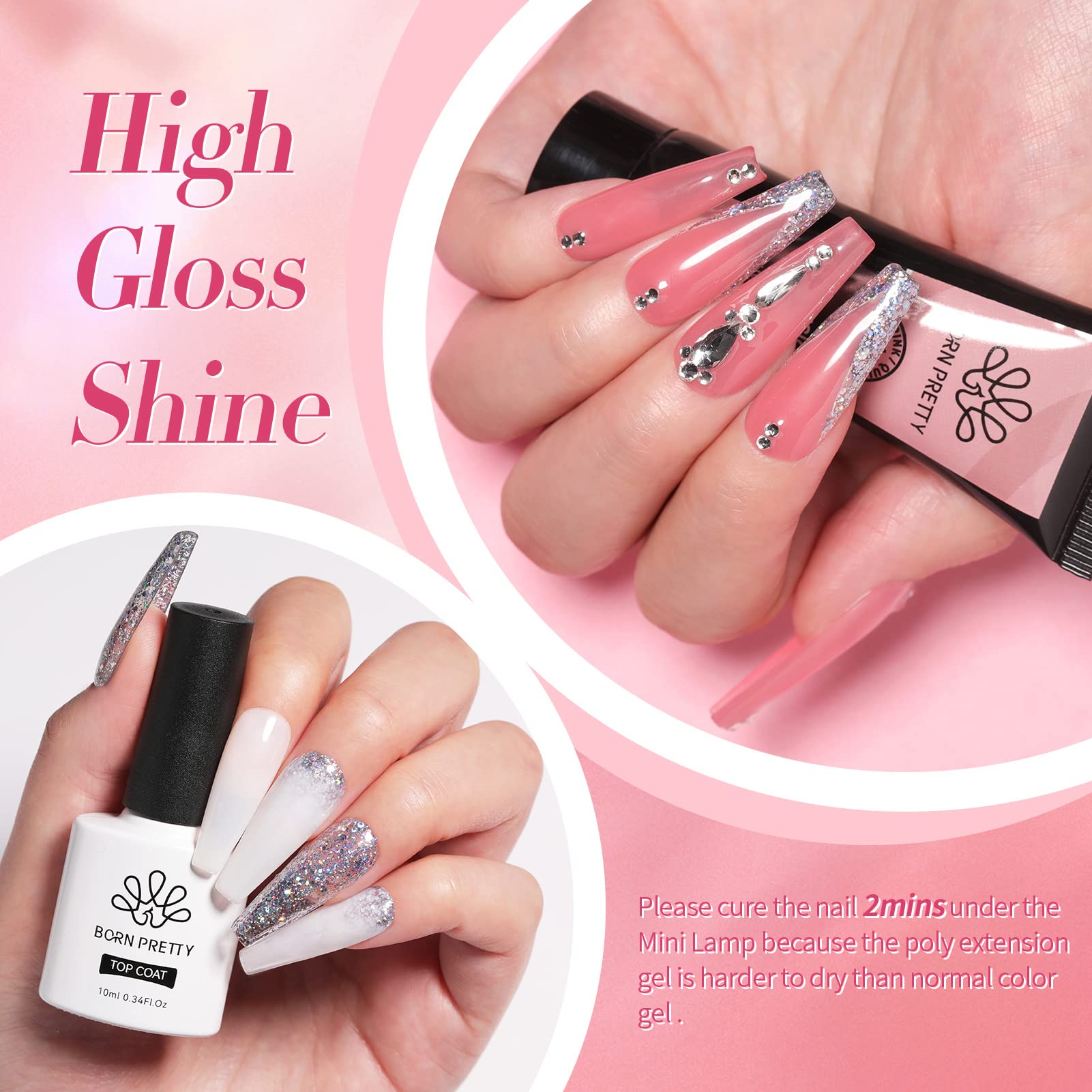 Born Pretty base y top gel para fijar y sellar los colores.