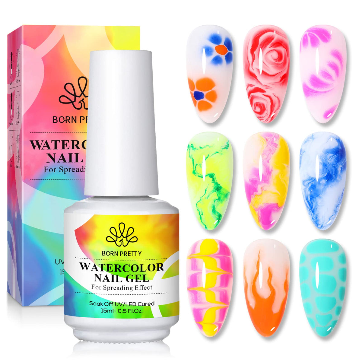 Born Pretty Nail Blooming Gel 15ml transparente, efecto acuarela para uñas