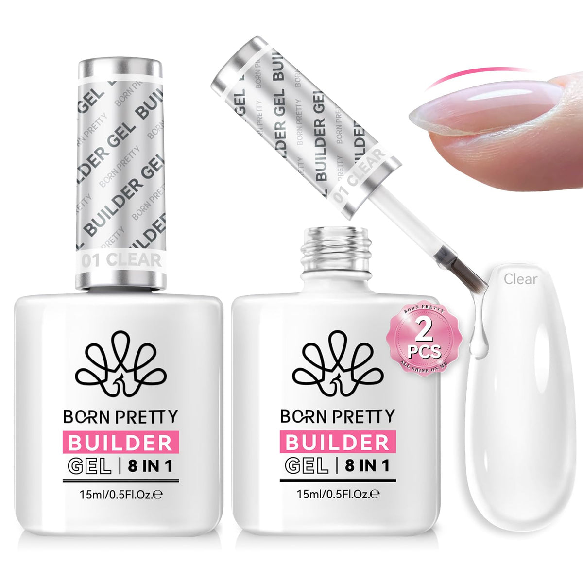 Born Pretty Builder Gel 8 en 1 set de dos 15 ml refuerza uñas