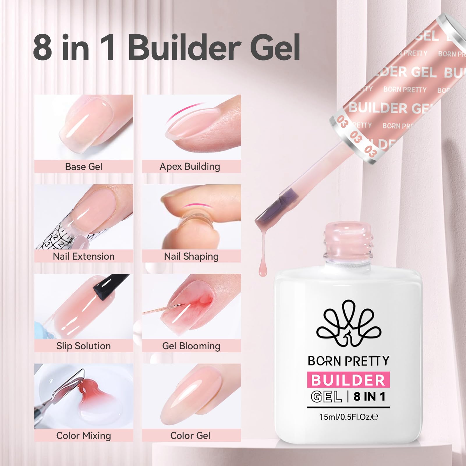 Born Pretty Builder Gel textura rosada lista para modelar