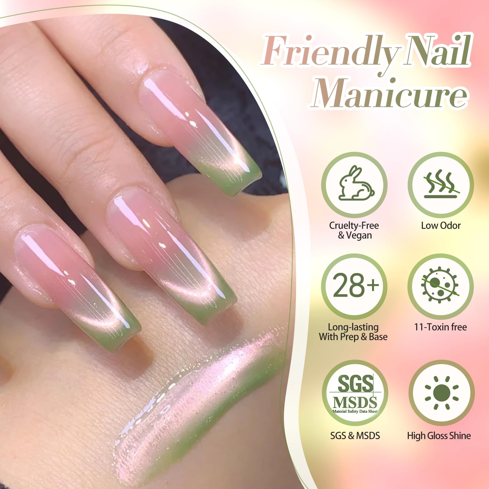 Born Pretty Cat Magnetic Eye Gel Esmalte, duradero con brillo estable.