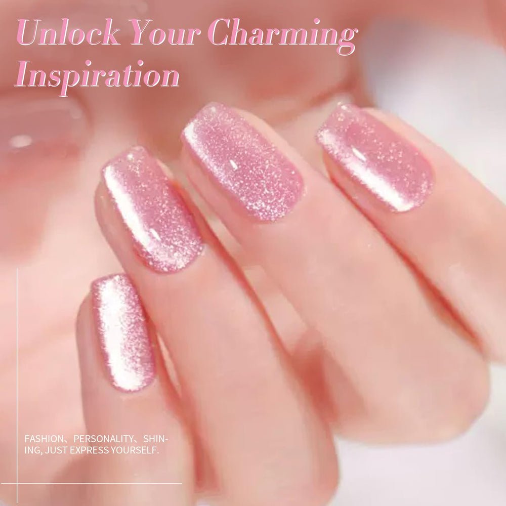 Born Pretty Cat Magnetic Gel Nail Polish holografico-rosa, efecto brilliante y multicolor