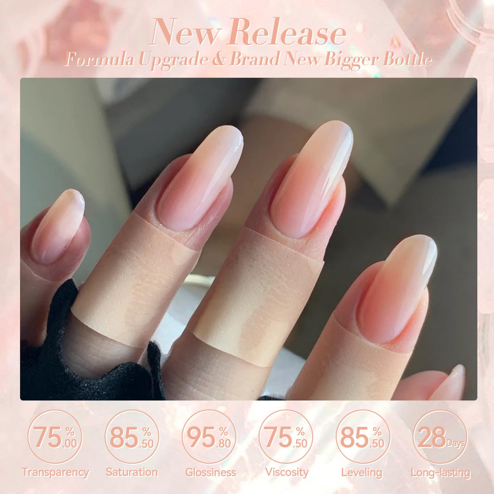 Efecto piel natural translúcido con Born Pretty Jelly Nude Gel para uñas discretas.