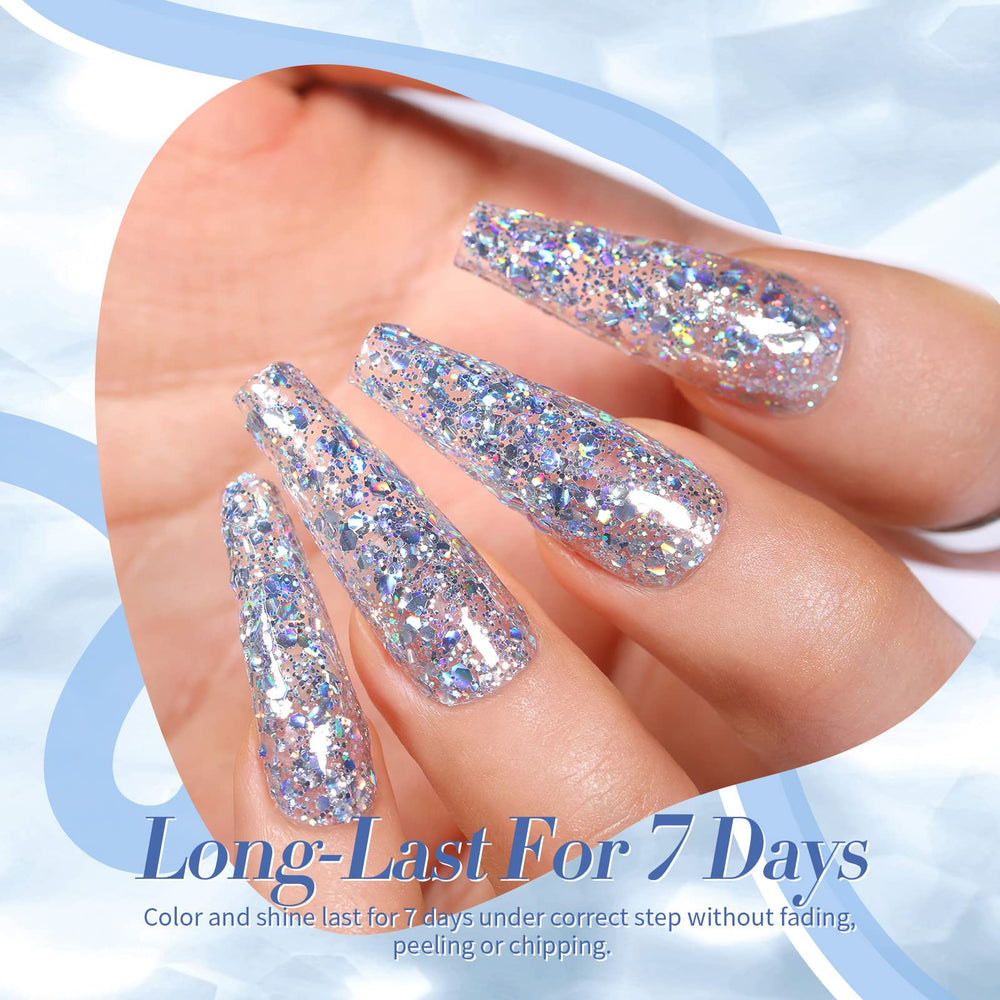 Born Pretty Esmalte acabado disco holográfico, acabado plateado para fiestas.