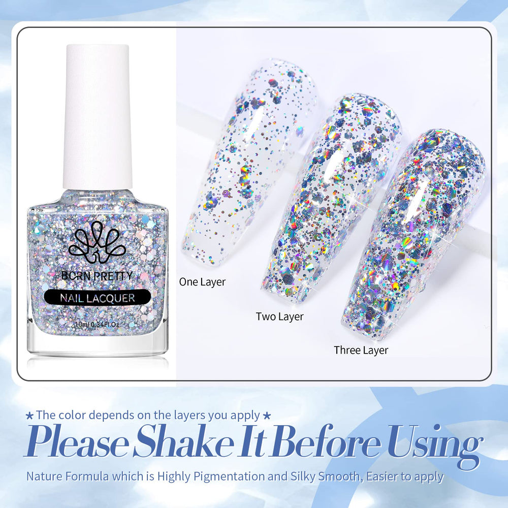 Born Pretty Esmalte brillo plateado, efecto reflectante duradero para uñas.