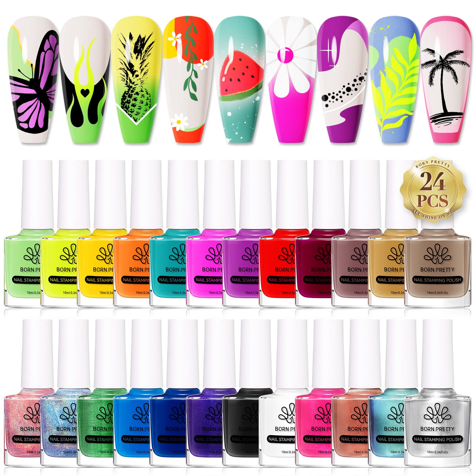 Born Pretty set de 24 colores para uñas, ideal para estampar diseños.