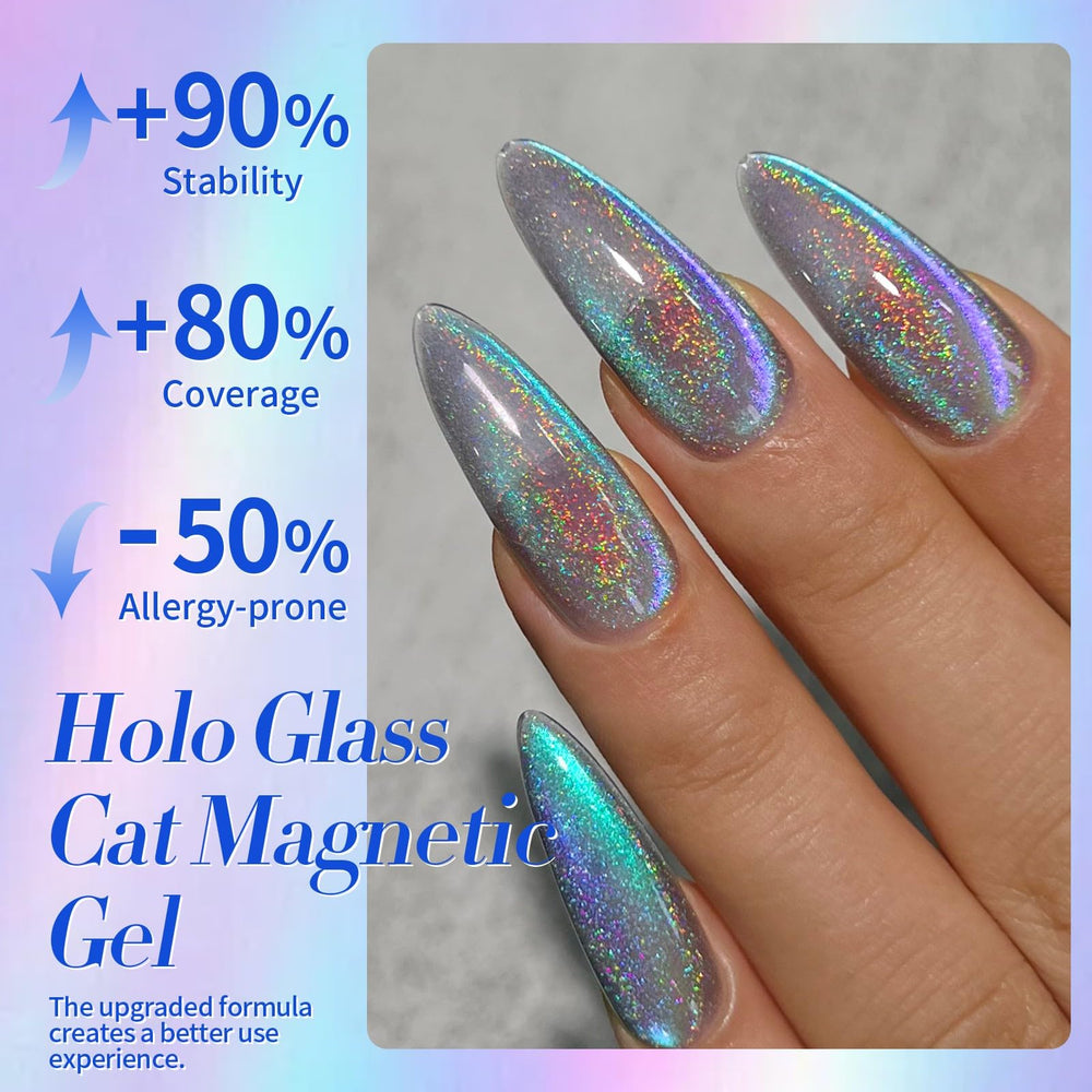 Born Pretty esmalte gel brillo holográfico, efecto cat-eye azul morado para manicura.