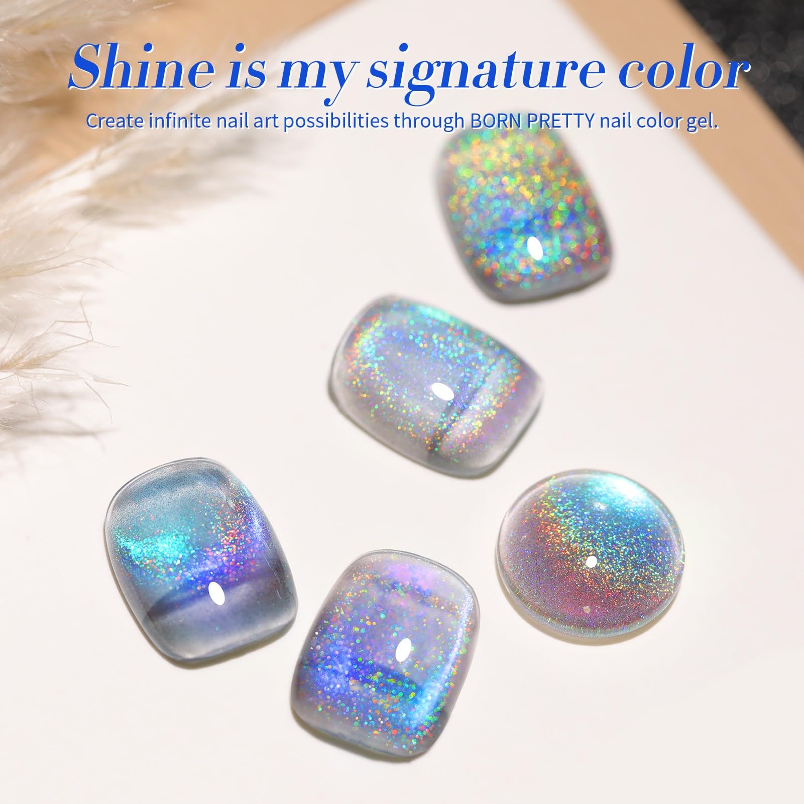 Born Pretty esmalte gel con efecto cat-eye, brillo azul-morado para uñas modernas.