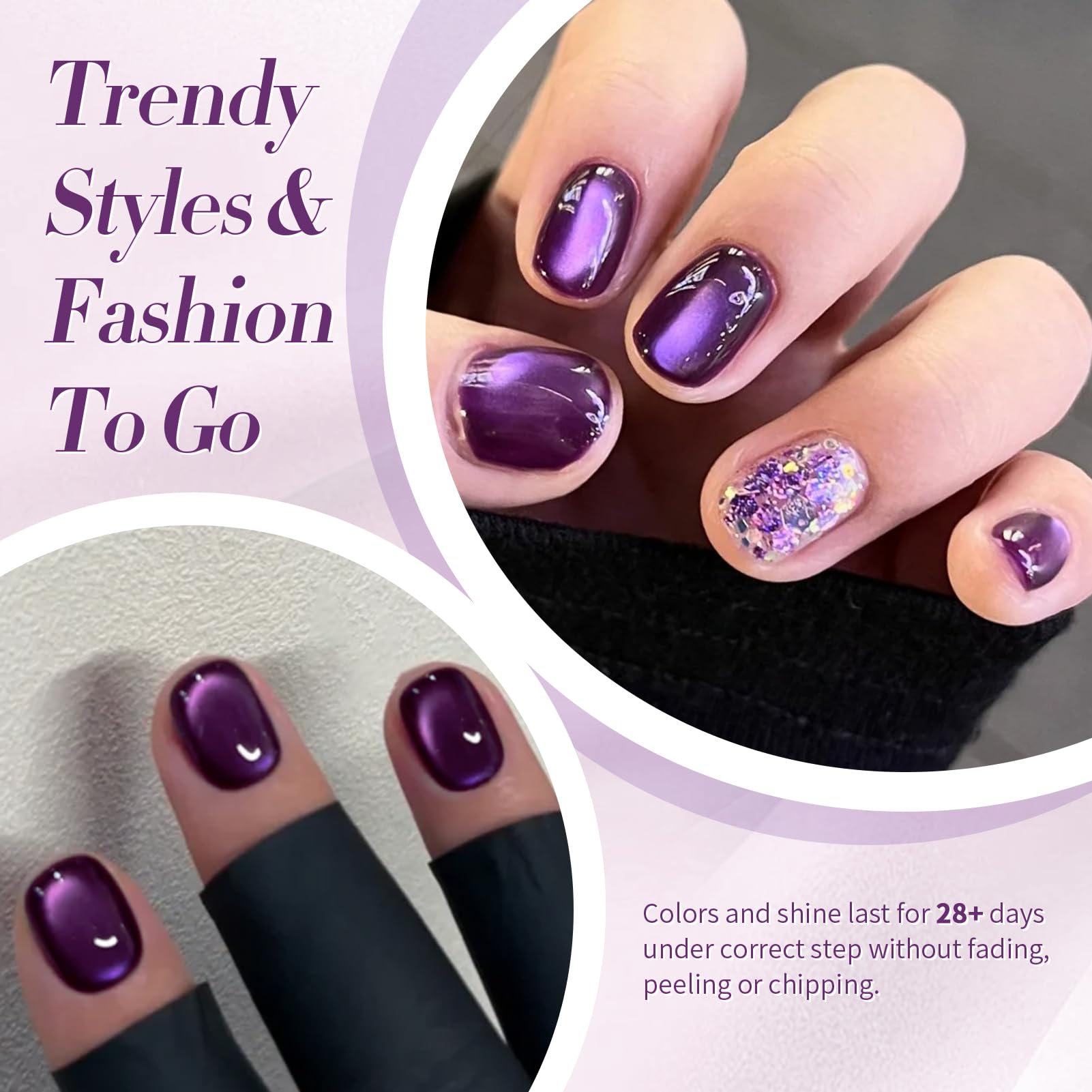 Born Pretty gel magnético para uñas con color purpura translúcido y destellos.