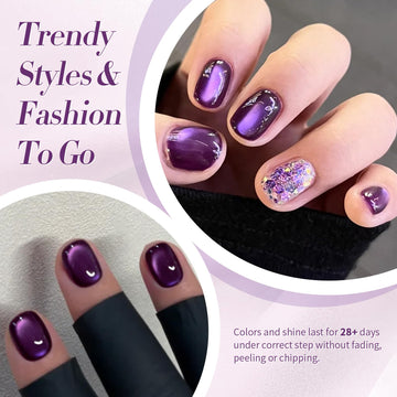 Born Pretty gel magnético para uñas con color purpura translúcido y destellos.