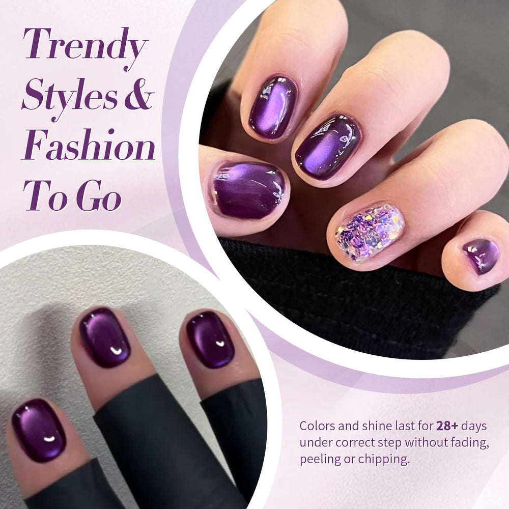 Born Pretty gel magnético para uñas con color purpura translúcido y destellos.