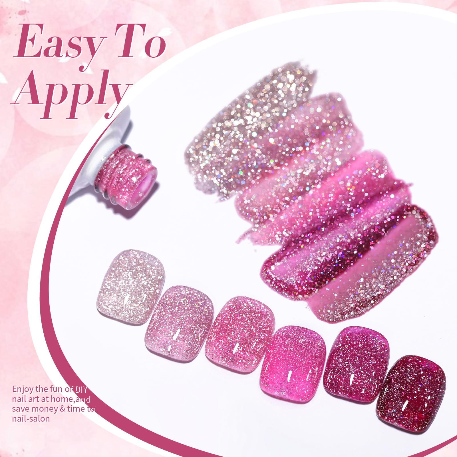 Destellos rosas de gel Born Pretty para eventos y celebraciones.