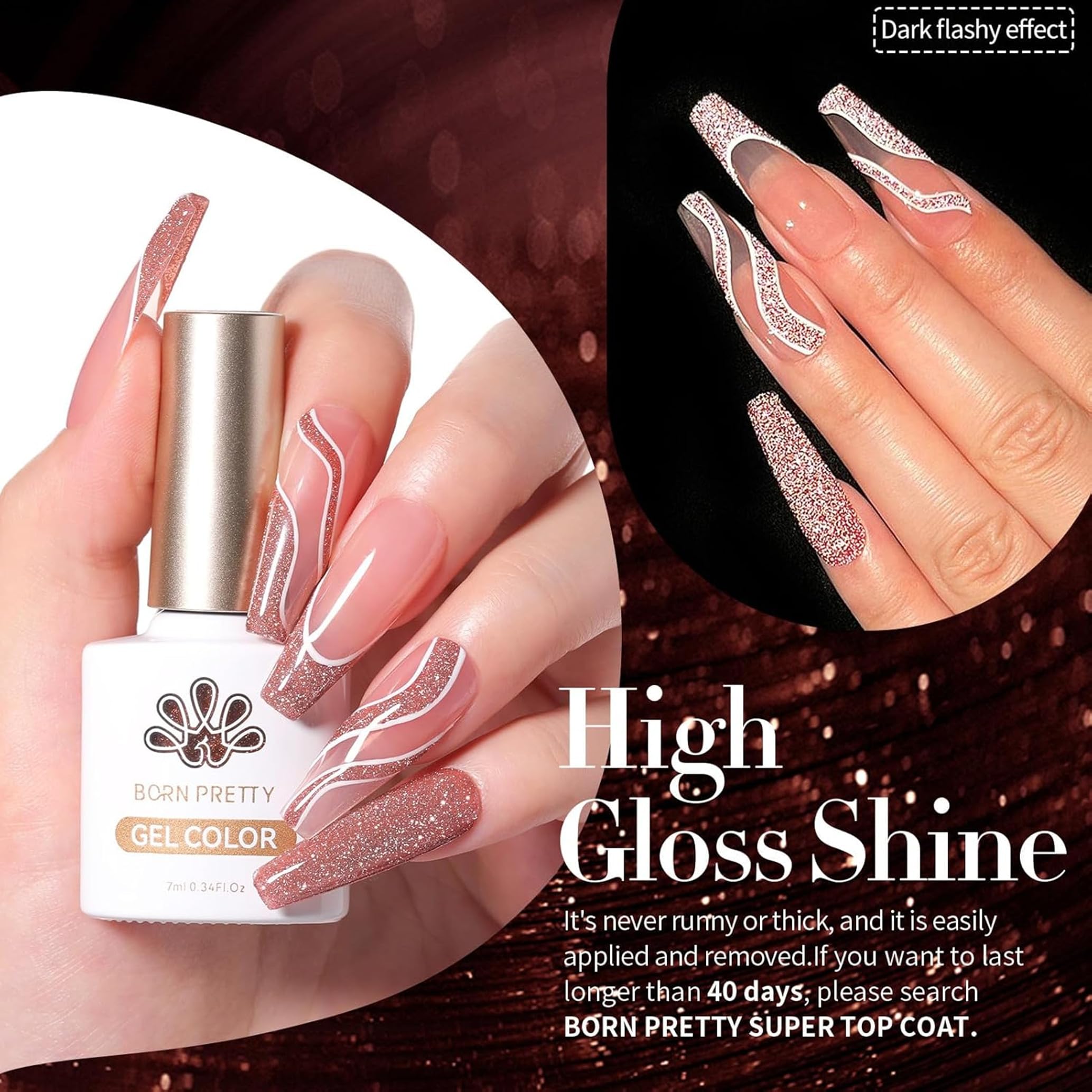 Born Pretty Esmalte Gel Efecto Fiesta: brillo que atrae miradas.