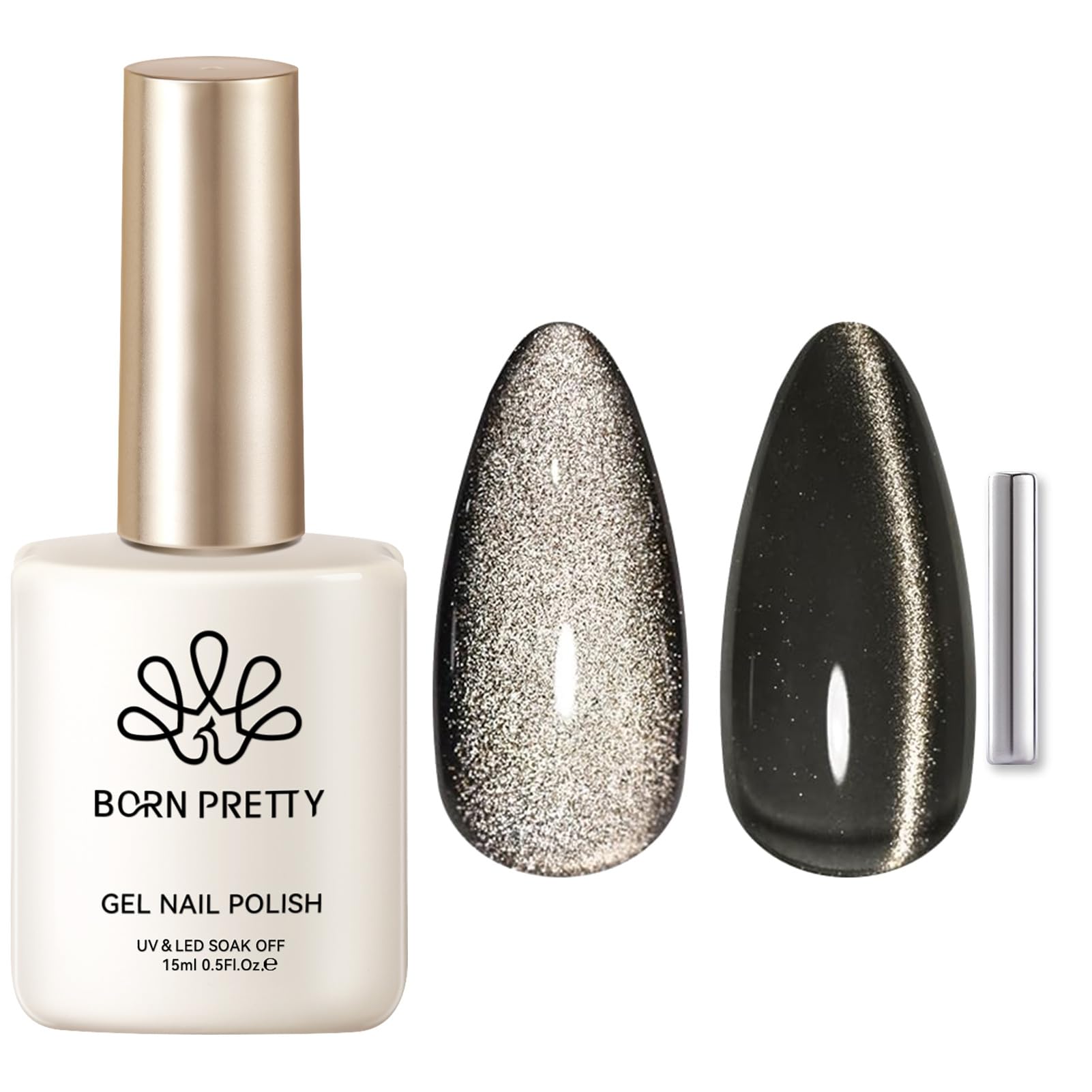 Born Pretty esmalte gel imantado con ojo de gato negro perla para uñas elegantes.