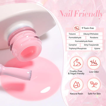 Uso diario del gel jelly rosa claro en uñas para un look pulido.