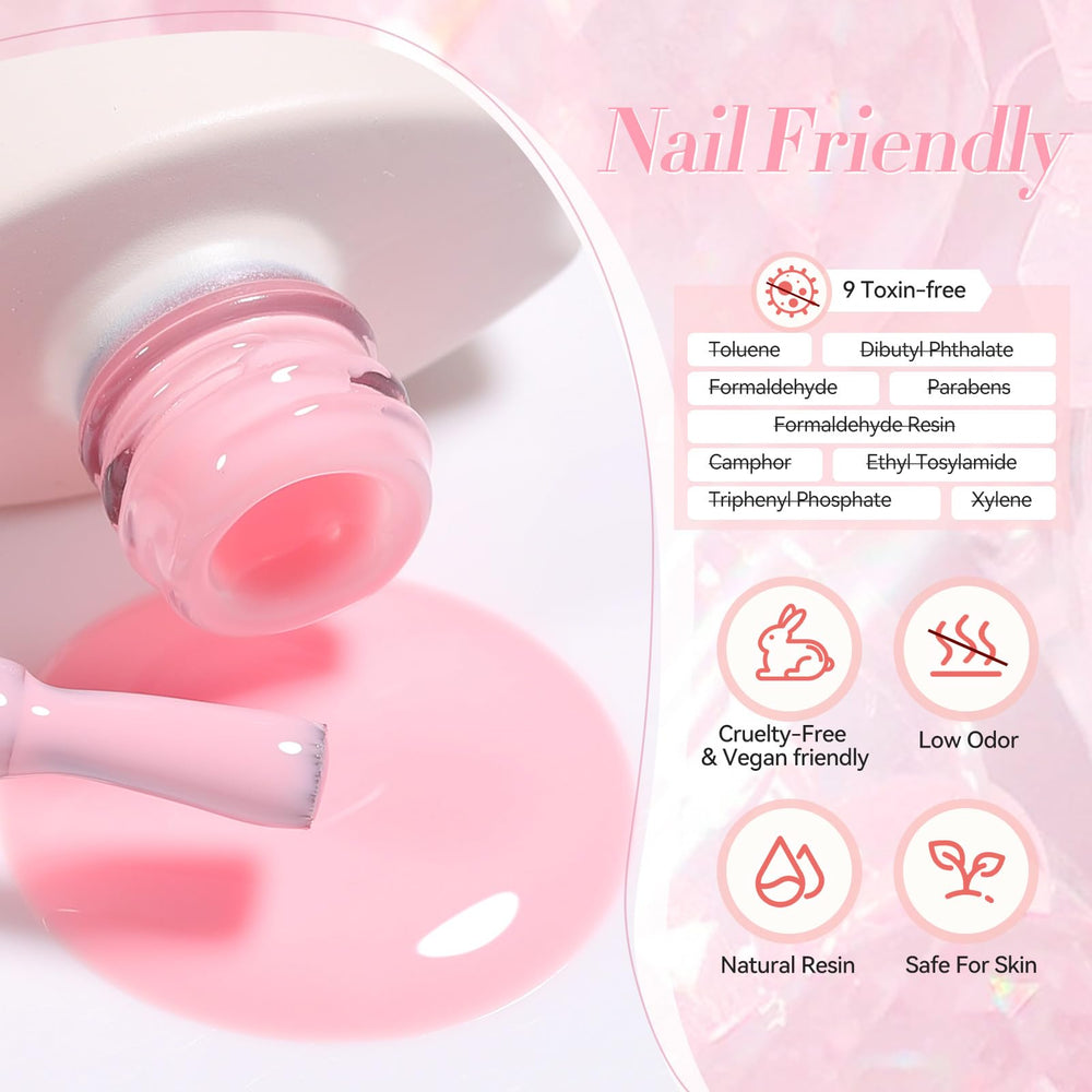 Uso diario del gel jelly rosa claro en uñas para un look pulido.