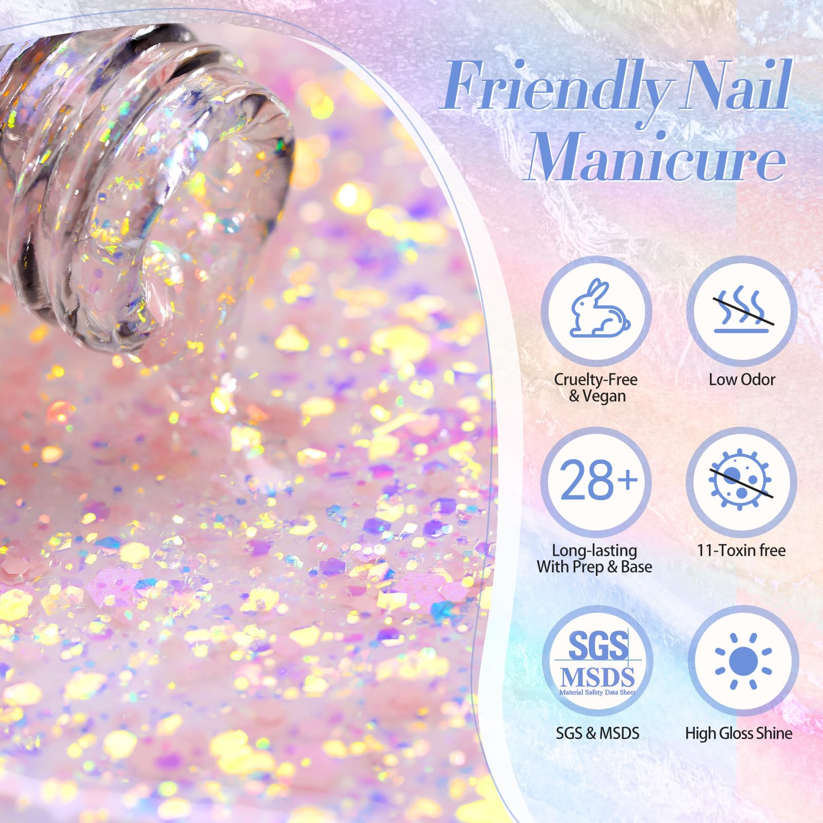 Born Pretty esmalte gel con lentejuelas rosadas, acabado chispeante para fiestas