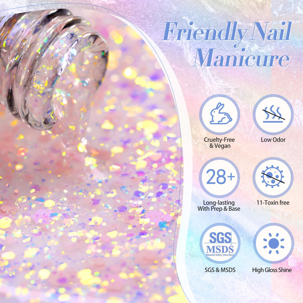Born Pretty esmalte gel con lentejuelas rosadas, acabado chispeante para fiestas