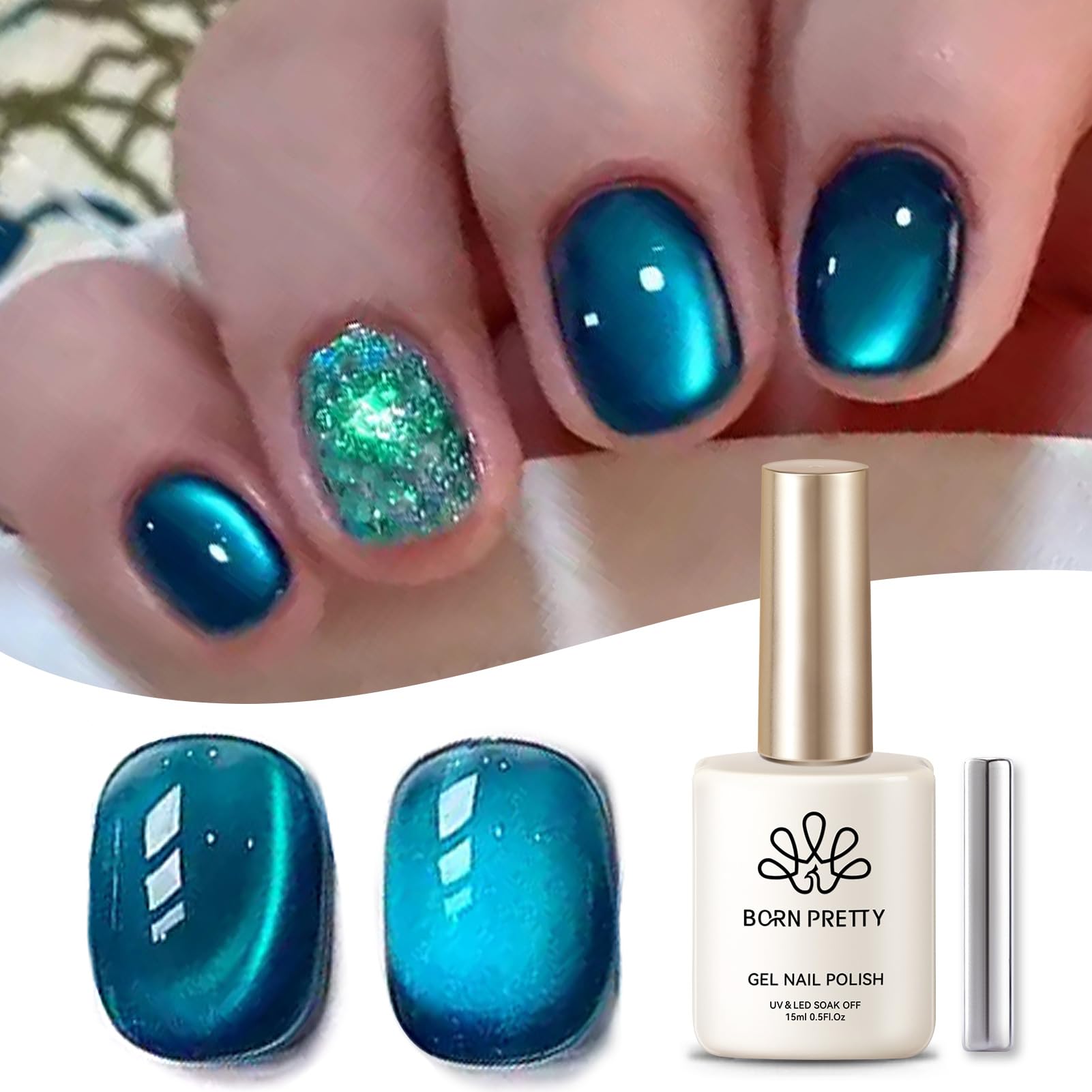 Born Pretty esmalte gel magnético Gato Azul Marino, efecto de brillo cerámico para uñas.