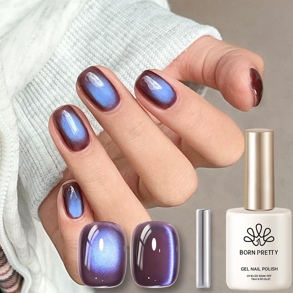 Born Pretty Esmalte gel magnético ojo de gato índigo berenjena, acabado ultrabrillante