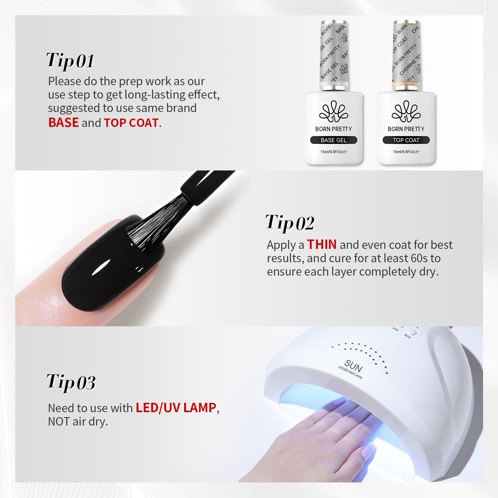 Brillo intenso de Born Pretty gel negro para uñas modernas