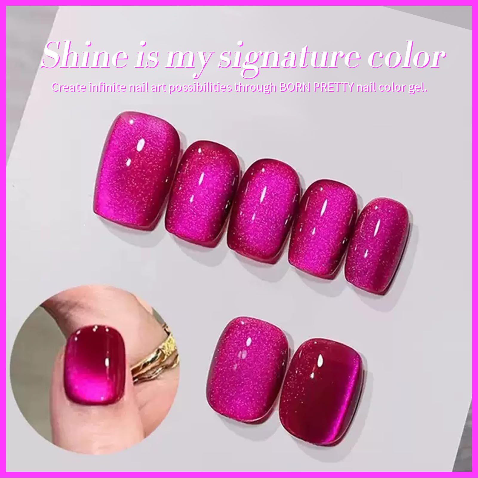 Born Pretty Gel Ojo Gato Magnético Brillo Vidrio, acabado reluciente para uñas.