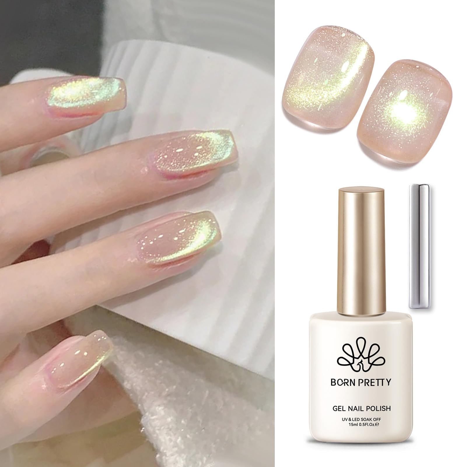 Born Pretty esmalte gel ojo de gato rosa nude, acabado suave y duradero.