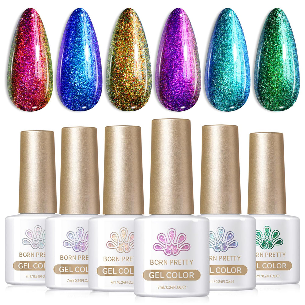 Conjunto Born Pretty Pearl Gel, foto grupo de 6 botellas con acabado perlado.