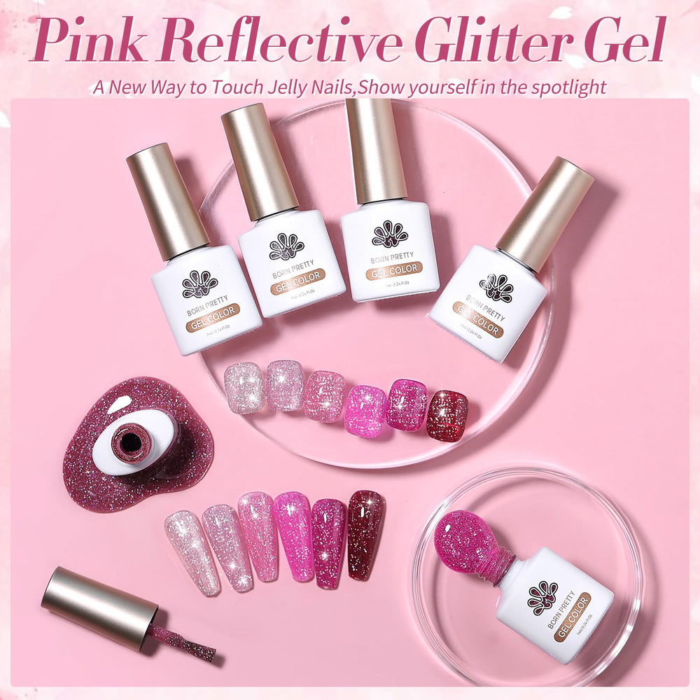 Brillo multicolor disco rosa de Born Pretty para uñas impactantes.
