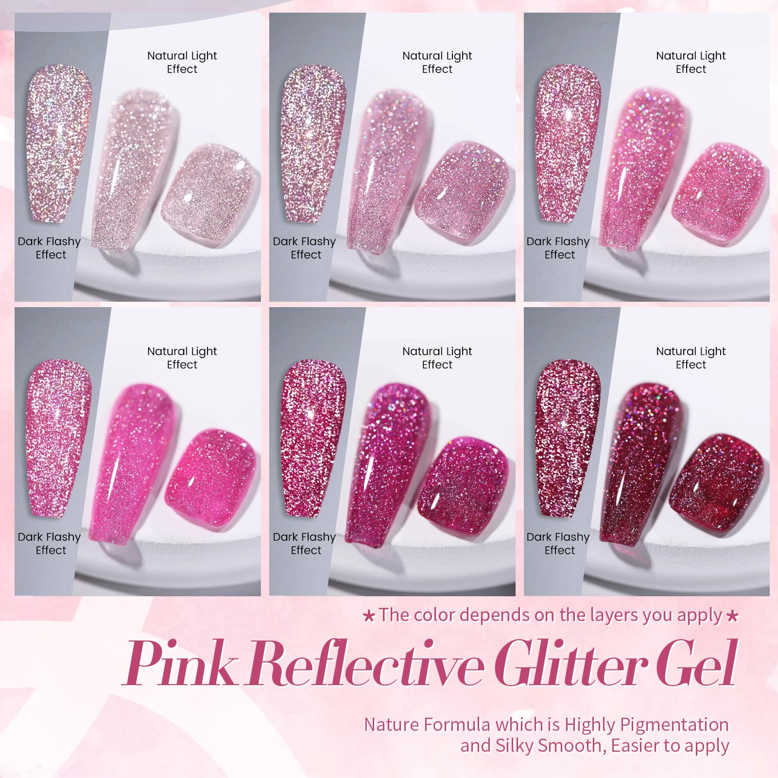 Esmalte gel rosa holográfico de Born Pretty con brillo deslumbrante.