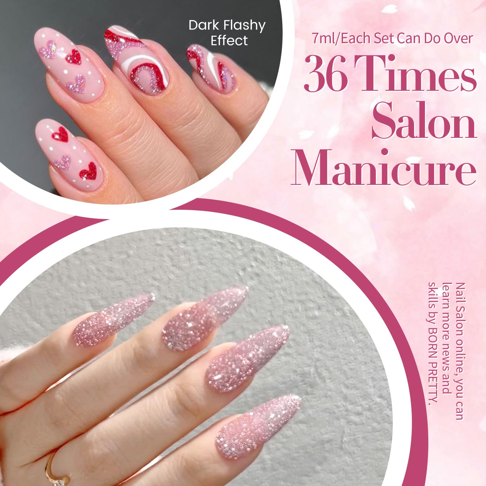 Efecto luz de fiesta con Born Pretty, esmalte gel rosa.