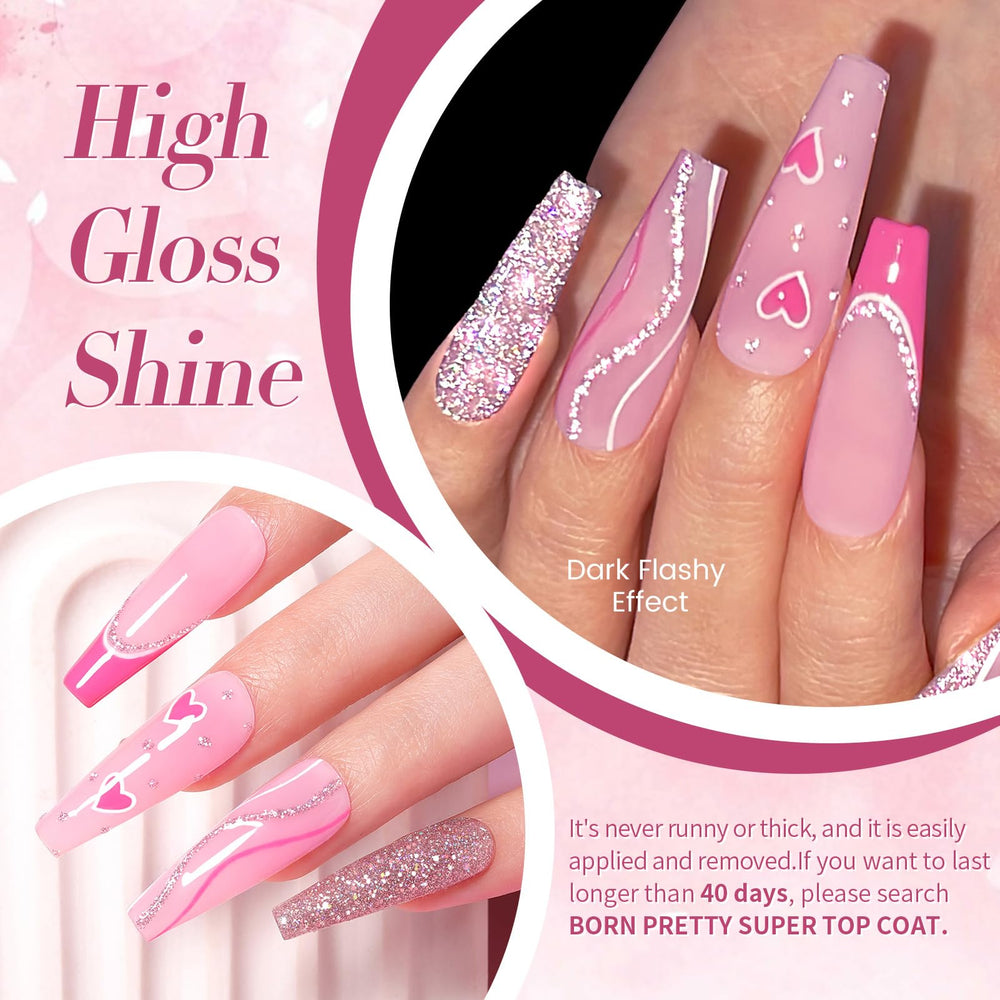 Brillo multicolor rosa en gel de Born Pretty para uñas brillantes.