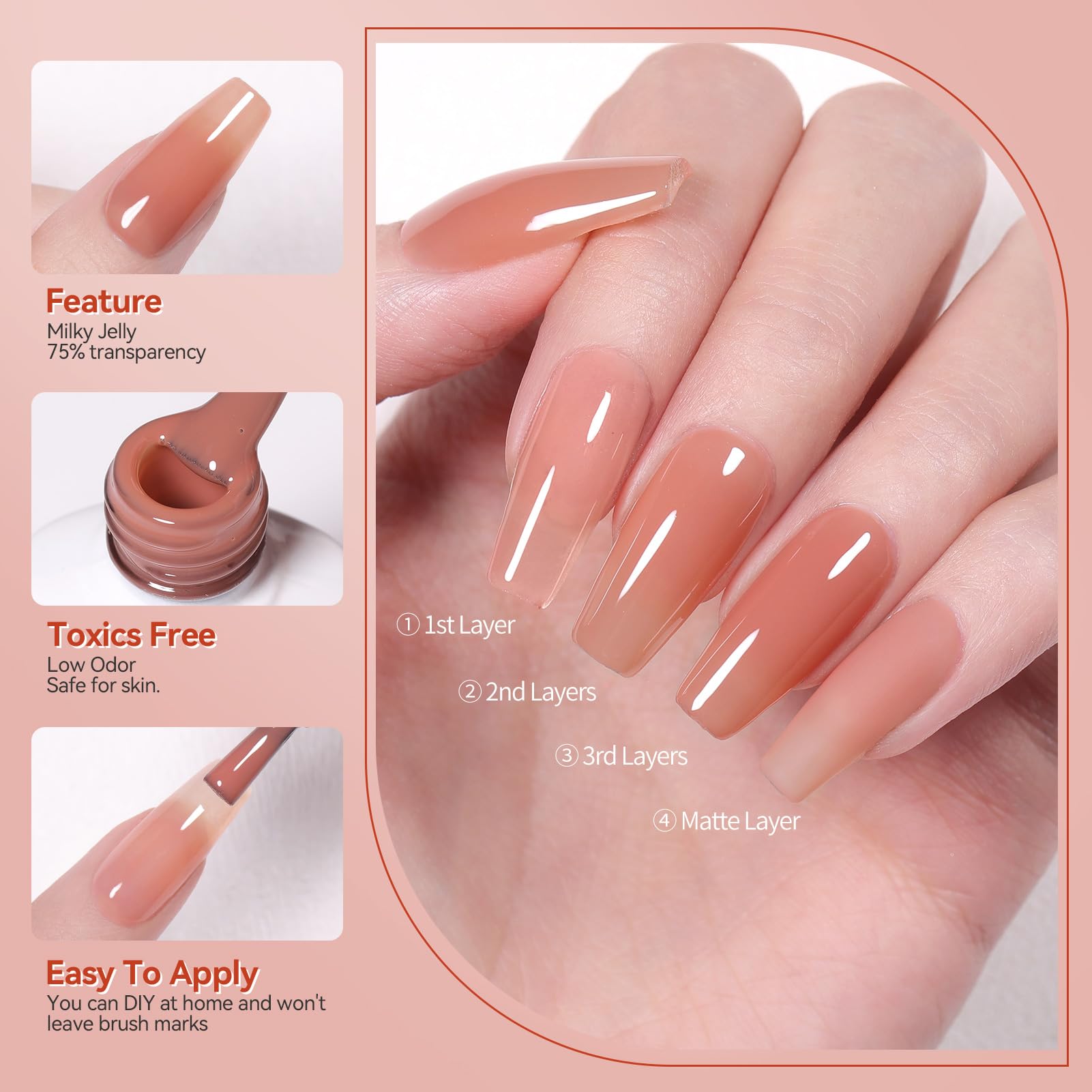 Born Pretty esmalte gel rosado suave para uñas naturales y brillantes