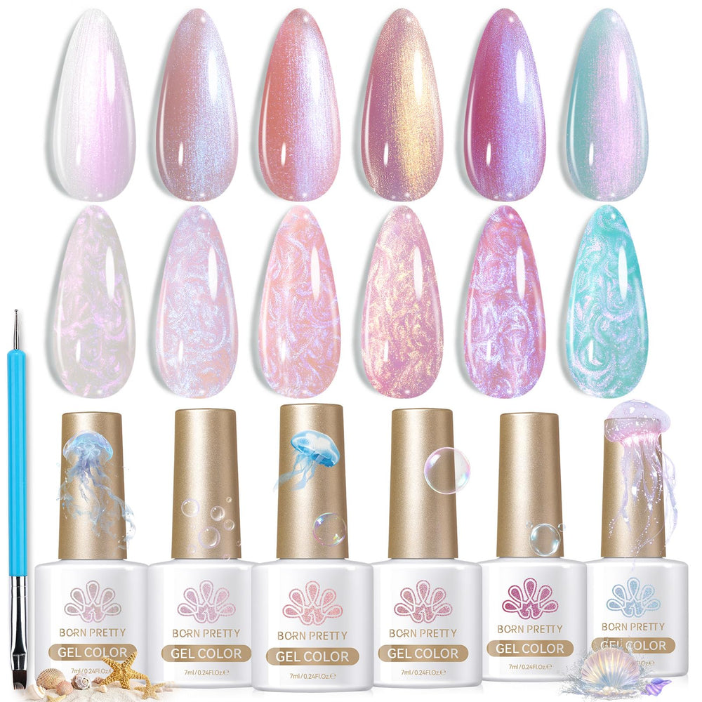 Born Pretty Pearl Gel Uñas: aurora iridiscente para un brillo duradero.