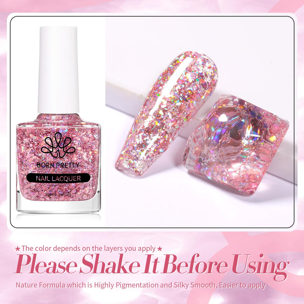 Born Pretty Esmalte Uñas Rosa Oro brillo holográfico para looks elegantes.