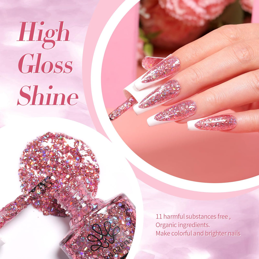 Born Pretty Esmalte Uñas Rosa Oro con destellos holográficos para fiestas.