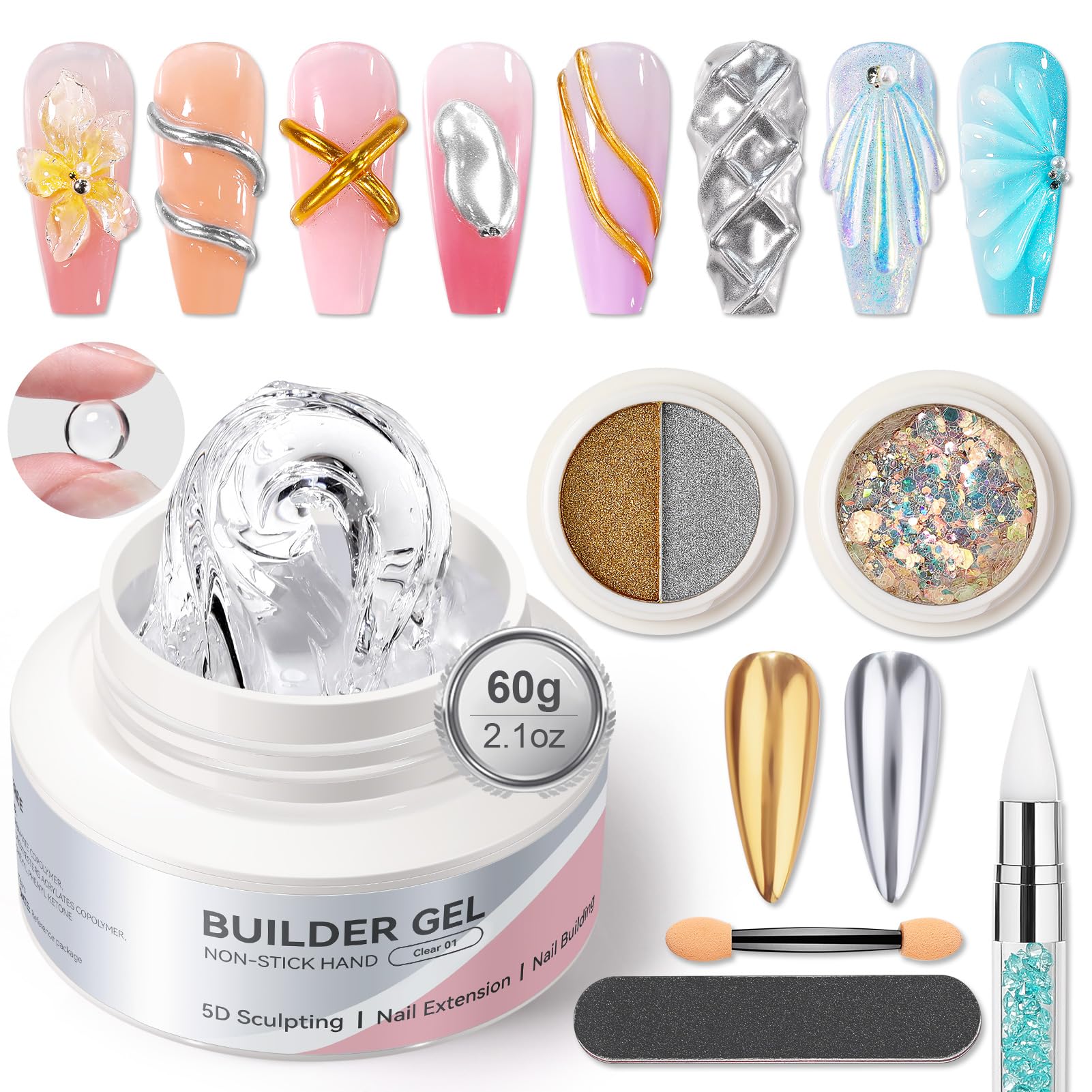 Born Pretty gel de construcción transparente 60 g para uñas duraderas.