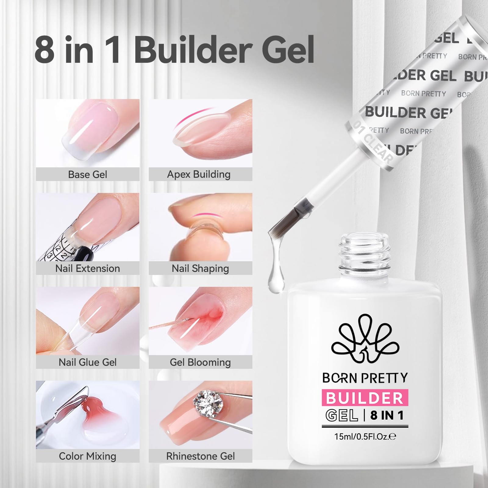 Gel extension uñas transparente 15 ml para modelar