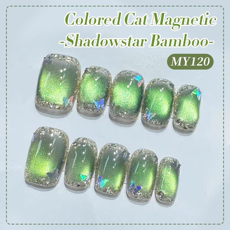 Born Pretty gel magnético gato holográfico verde cristal para brillo multicolor en uñas.