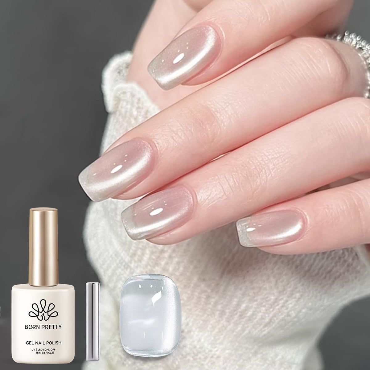 Born Pretty gel magnético ojo de gato plateado, botella de 15ml para uso en casa