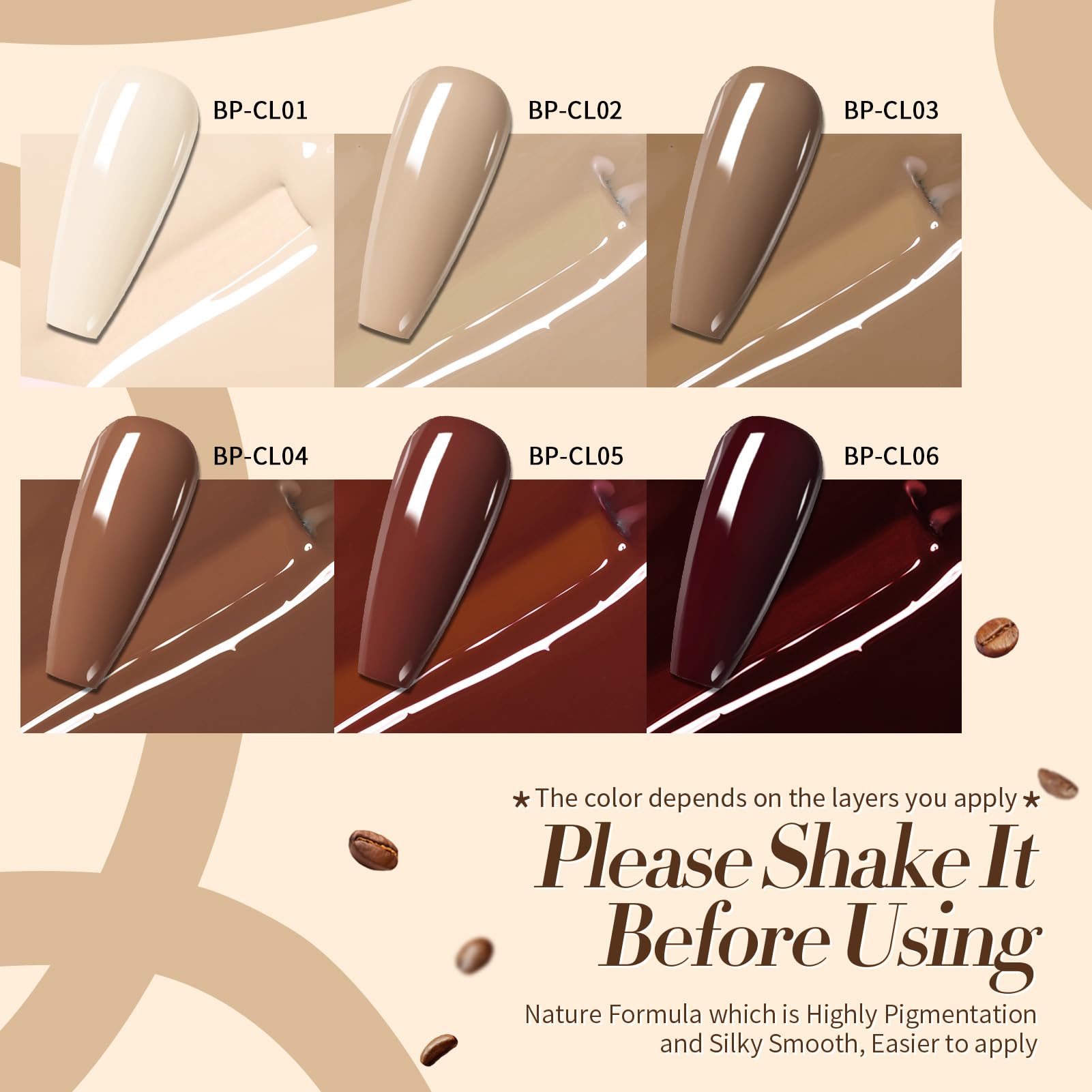 Born Pretty gel nude color, tono marrón suave para un look natural y duradero.