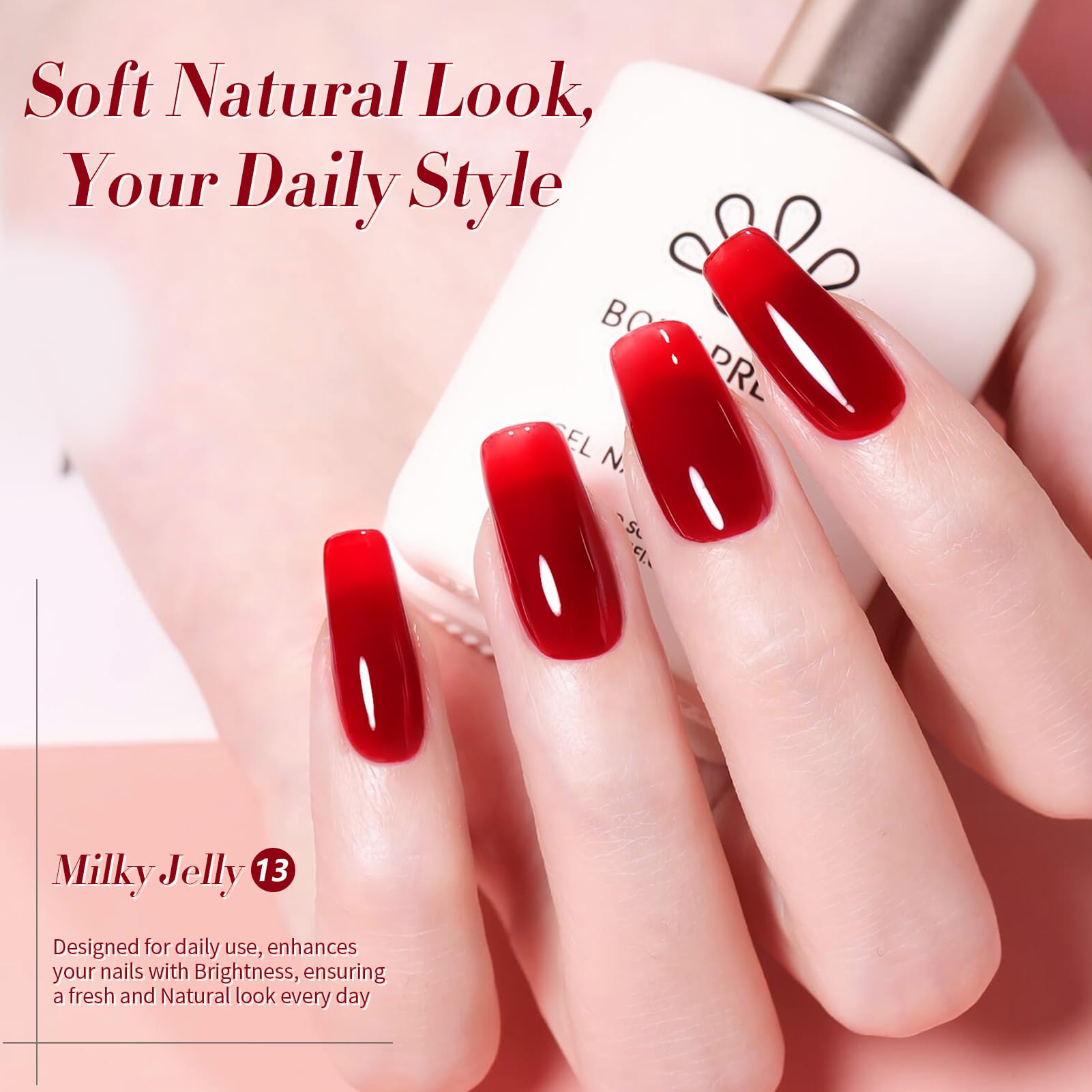 Born Pretty Jelly Burgundy, fórmula de olor reducido para uso cómodo.